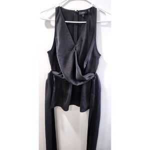 Theory Black Satin Tie Wrap Top Sleeveless V-Neck Blouse Size 6